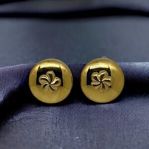 Vintage Monet Gold Tone Round Flower Clip On Earrings Classic